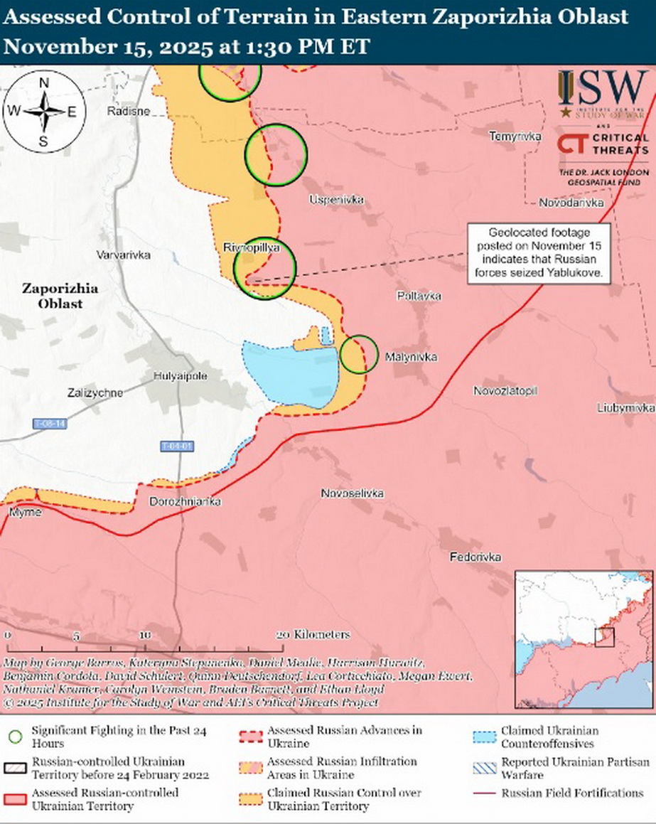 Ситуация на востоке Запорожской области. Карта: understandingwar.org