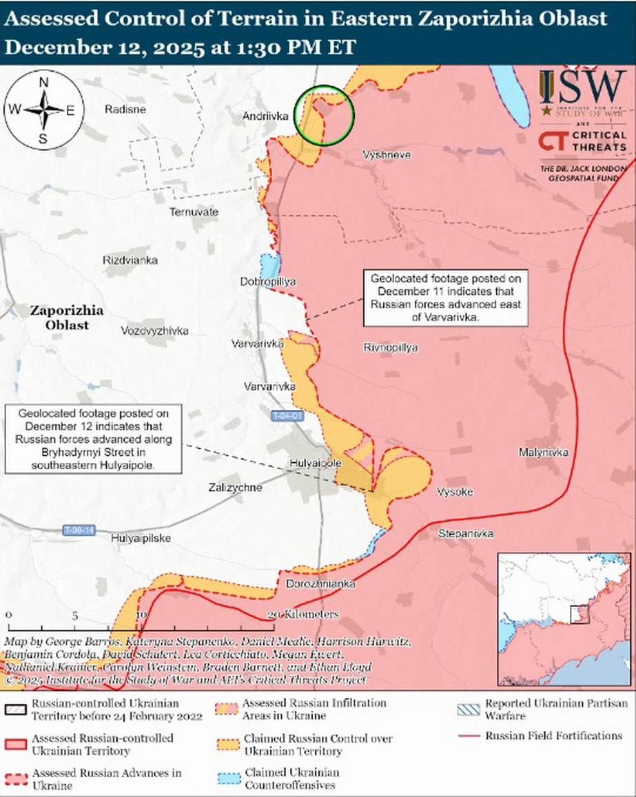 Ситуация на востоке Запорожской области. Карта: understandingwar.org