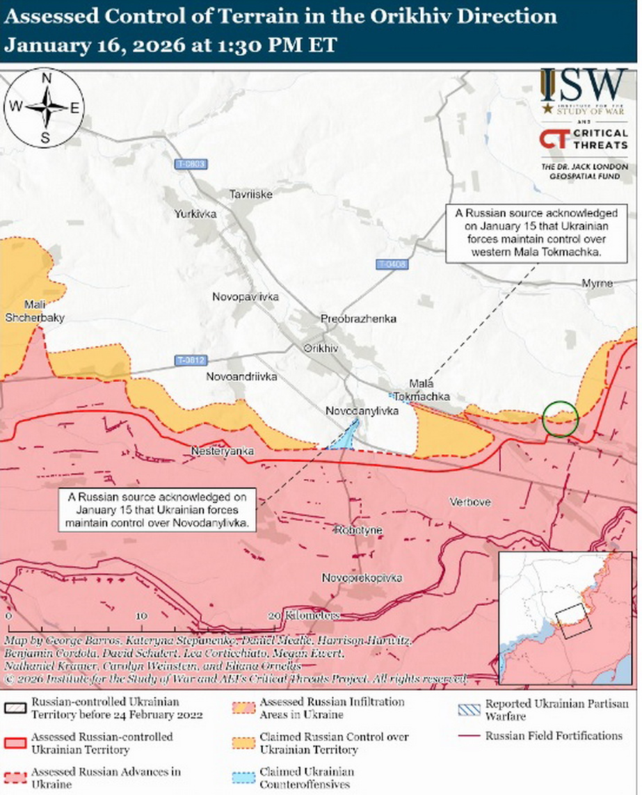 Ситуация на Ореховском направлении. Карта: understandingwar.org
