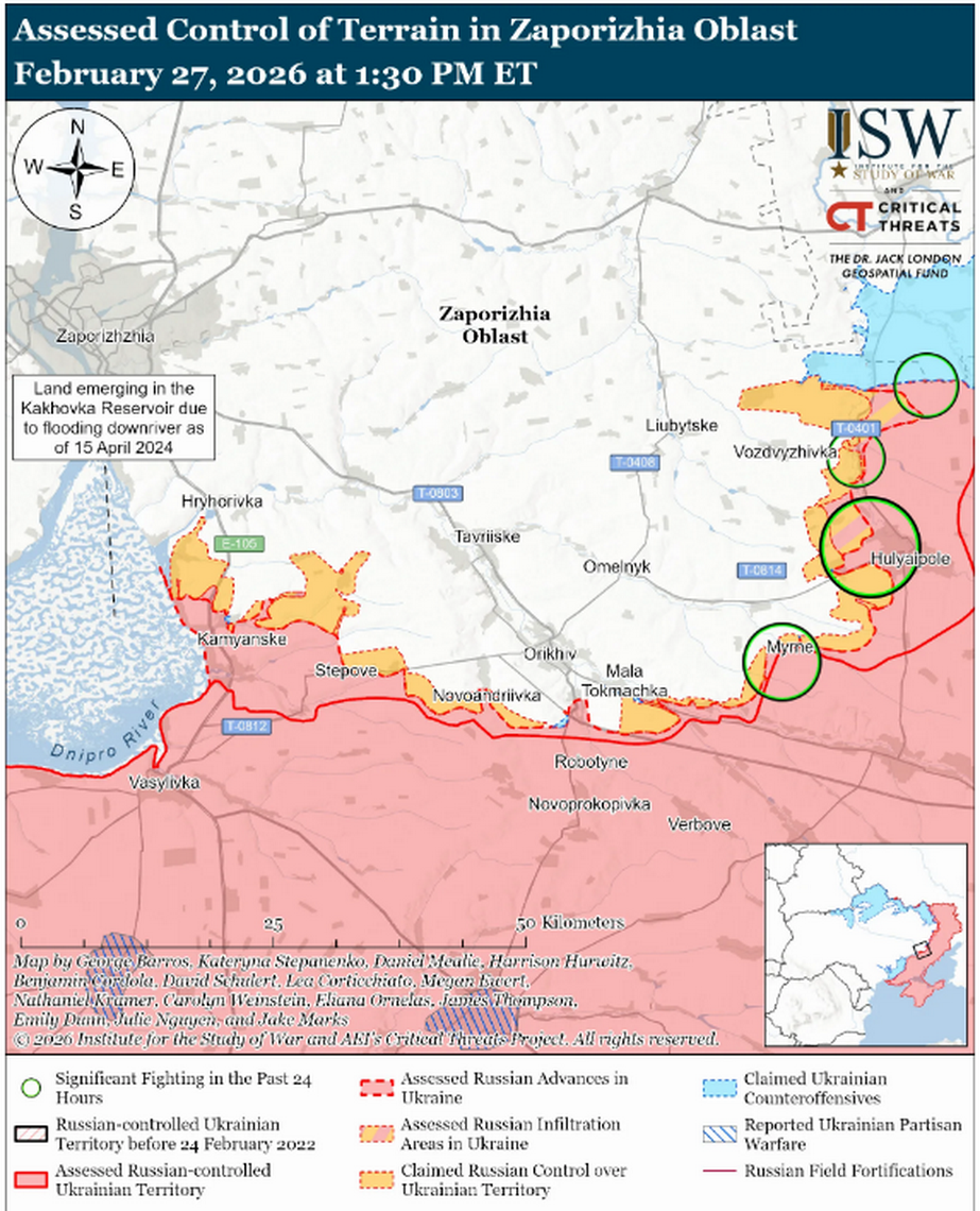 Ситуация на Ореховском направлении. Карта: understandingwar.org