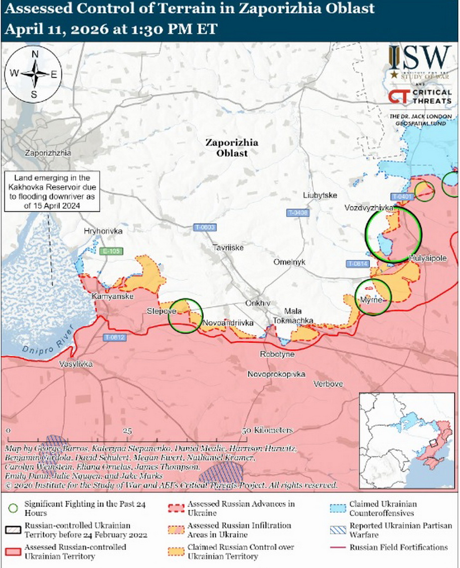 Ситуация в Запорожской области 11 апреля. Карта: understandingwar.org