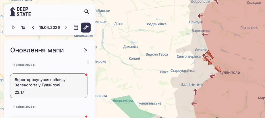 Просування ворога на сході Запорізької області. Карта: Deepstatemap.live