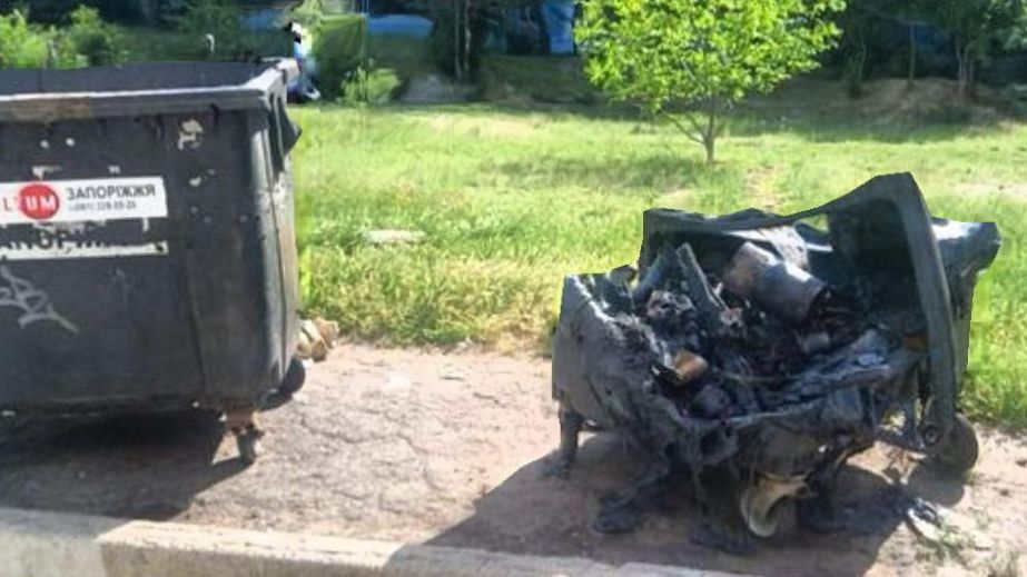 Вандали вщент спалили сміттєвий бак в одному з дворів у Запоріжжі