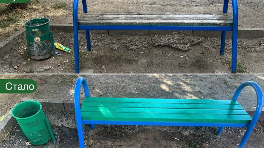 Фарбують лавки і зупинки: у Хортицькому районі Запоріжжя наводять лад