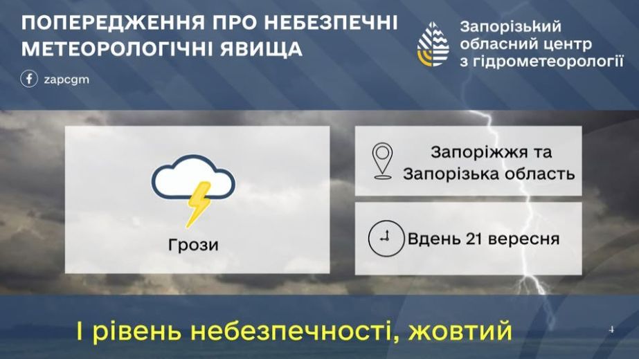 Запорожцев предупреждают о грозах и похолоданиях