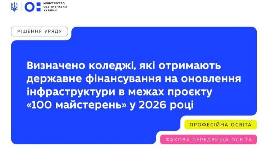 П'ять коледжів Запорізької області оновлять майстерні за держпрограмою
