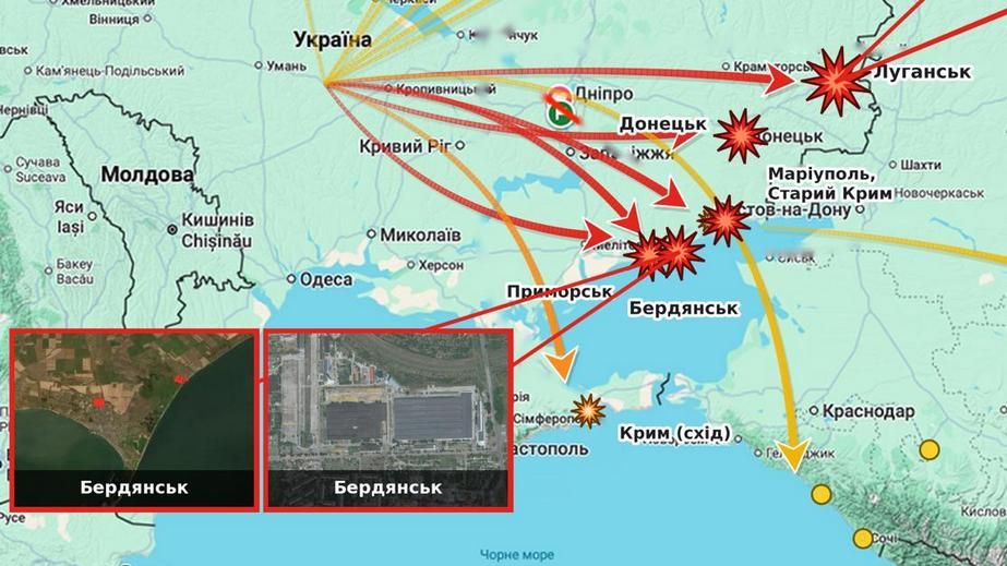 Пожар возник после взрывов в Бердянске – детали