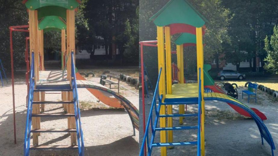 В Запорожье отремонтировали аварийную детскую площадку